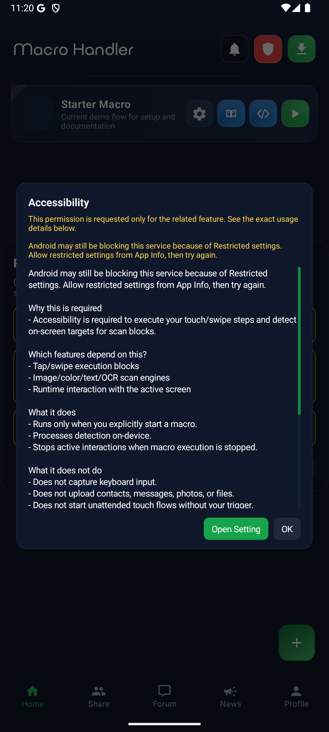 Accessibility permission detail