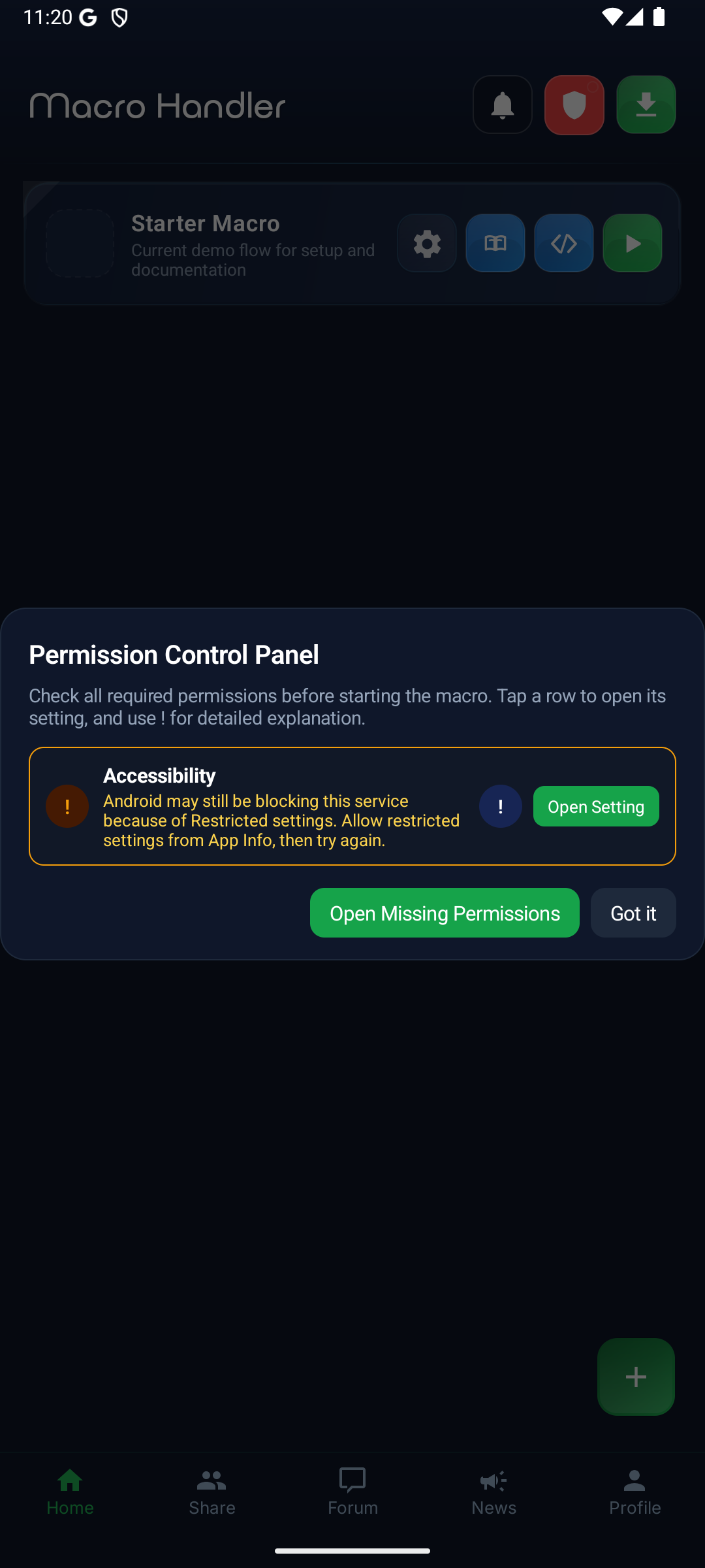 Accessibility permission disclosure