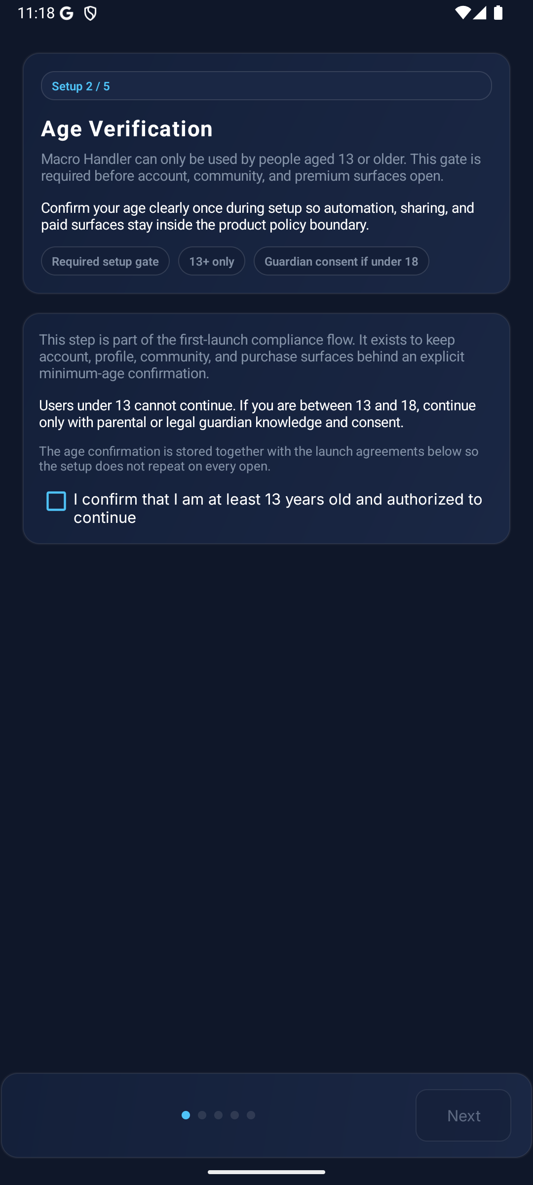 Age verification screen