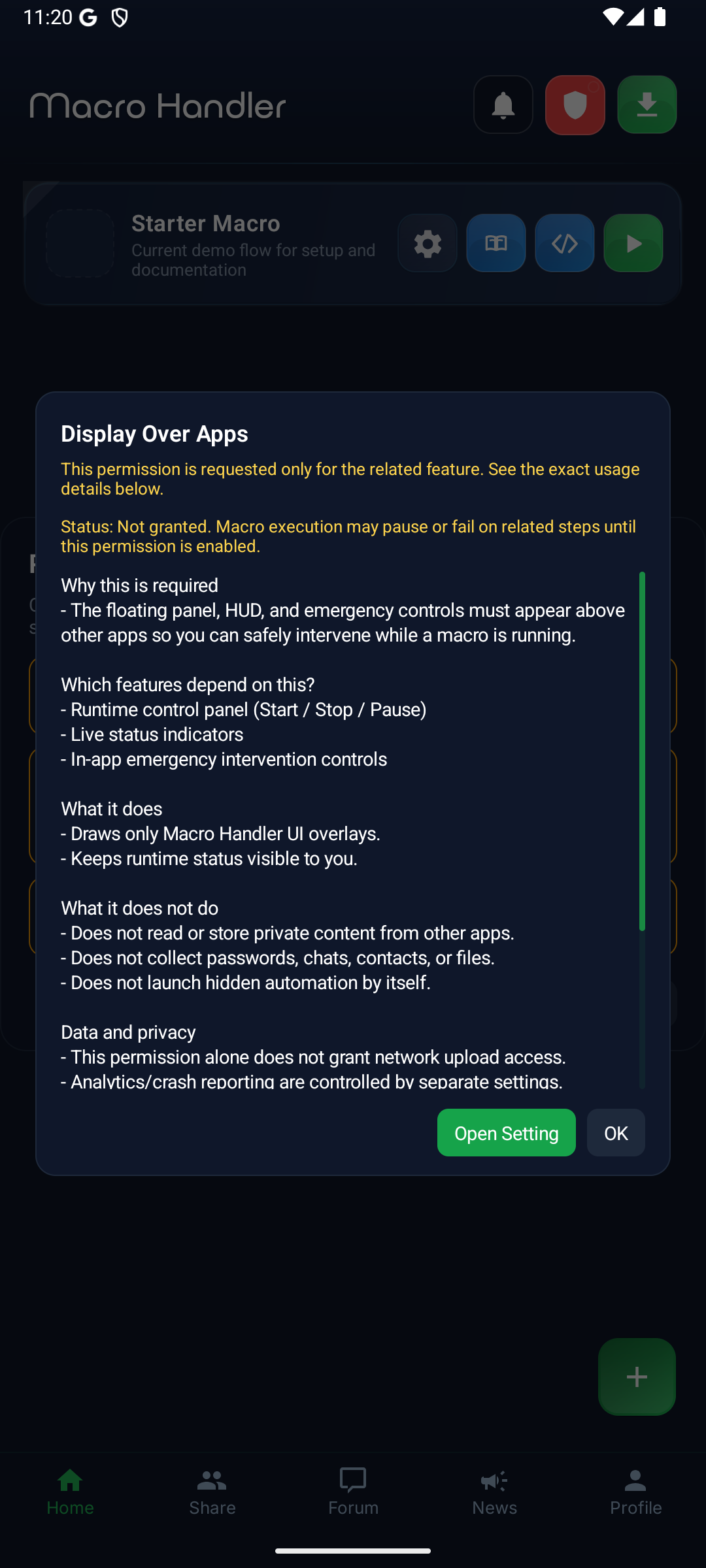 Overlay permission detail
