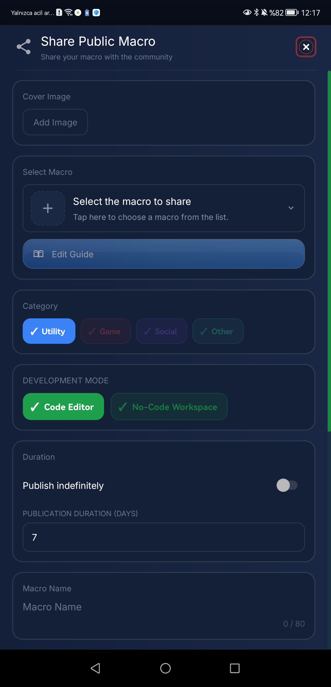 Macro sharing screen
