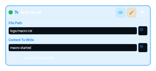 File Write (FILE_WRITE) block card