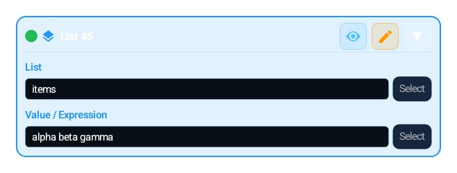 List (LIST) block card