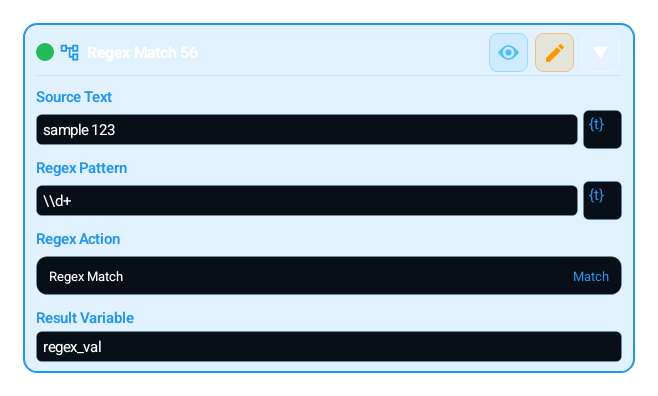 Regex Match (REGEX_MATCH) block card